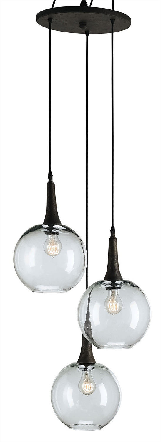 Three Light Pendant from the Beckett collection in Emery Rust finish