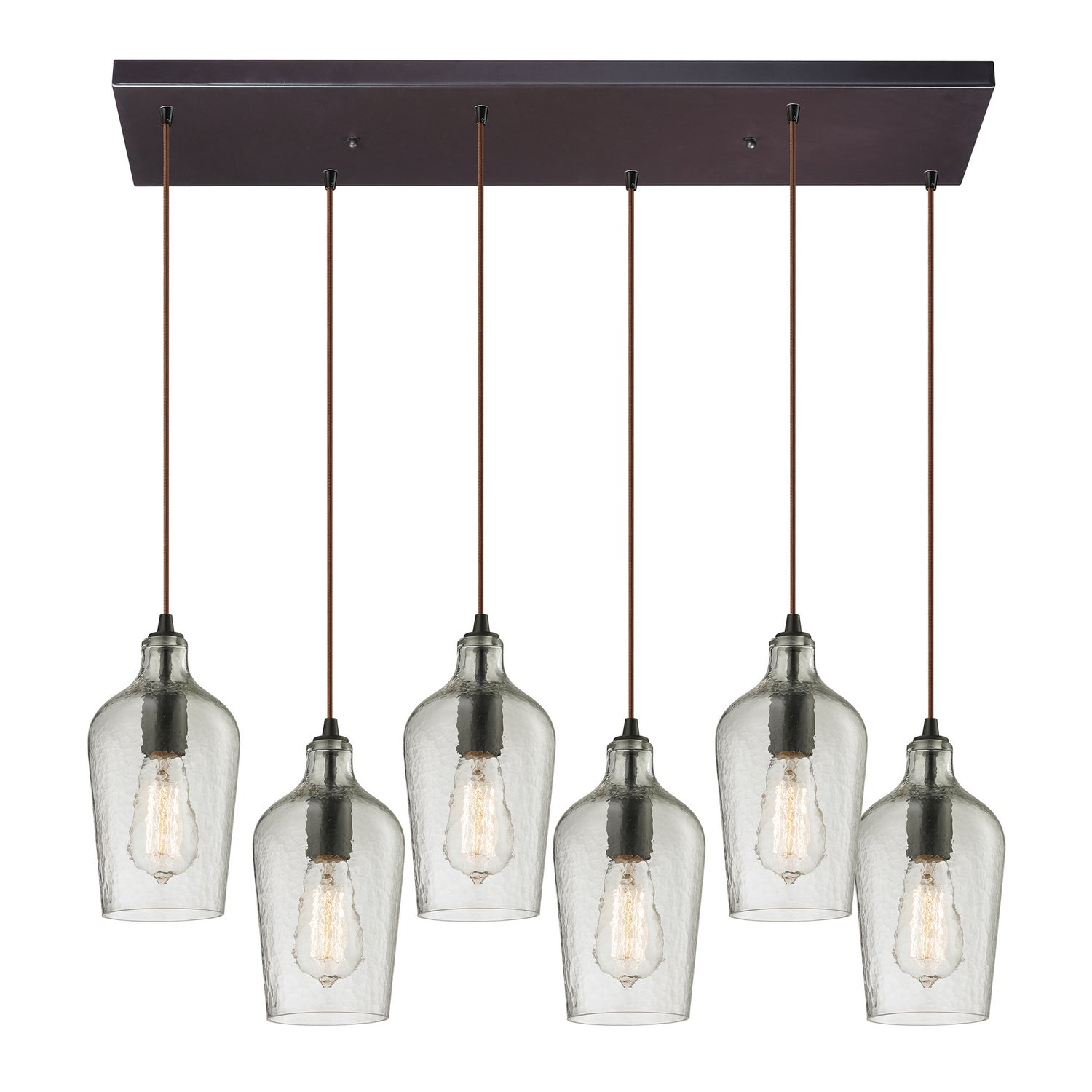 ELK Home - 10331/6RC-CLR - Six Light Pendant - Hammered Glass - Oil Rubbed Bronze