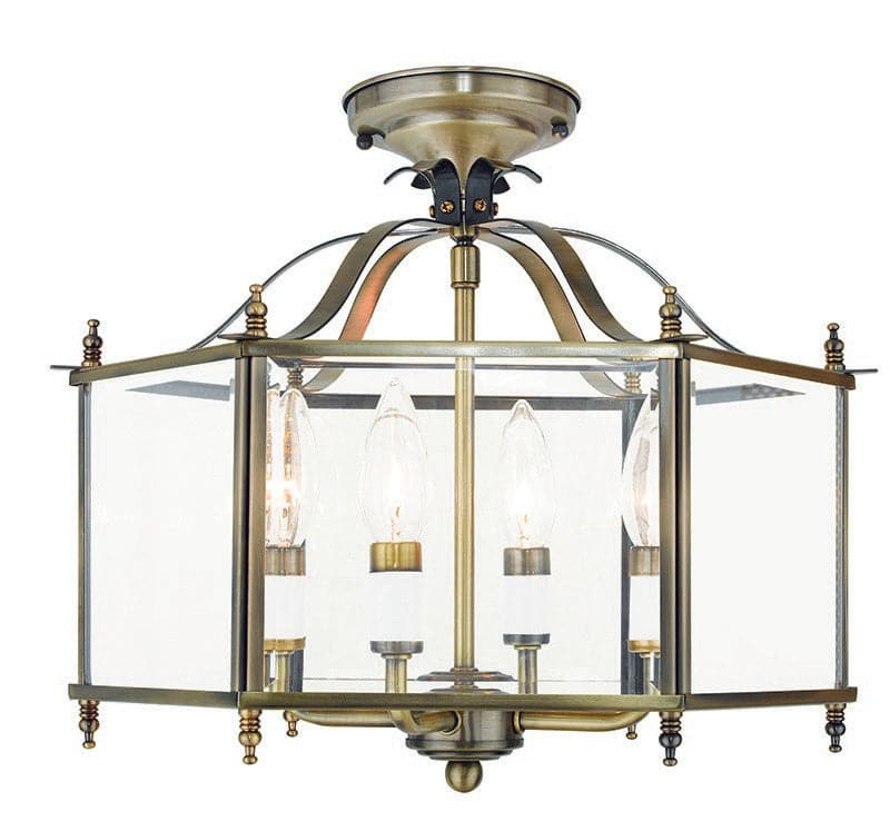 Livex Lighting - 4398-01 - Four Light Pendant/Ceiling Mount - Livingston - Antique Brass