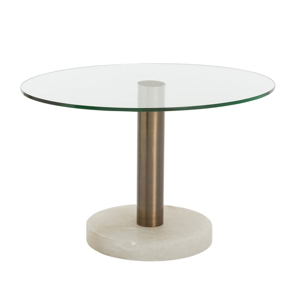 Arteriors - 9110 - Side Table - Leamon - Snow Marble/ Vintage Brass/ Clear Glass