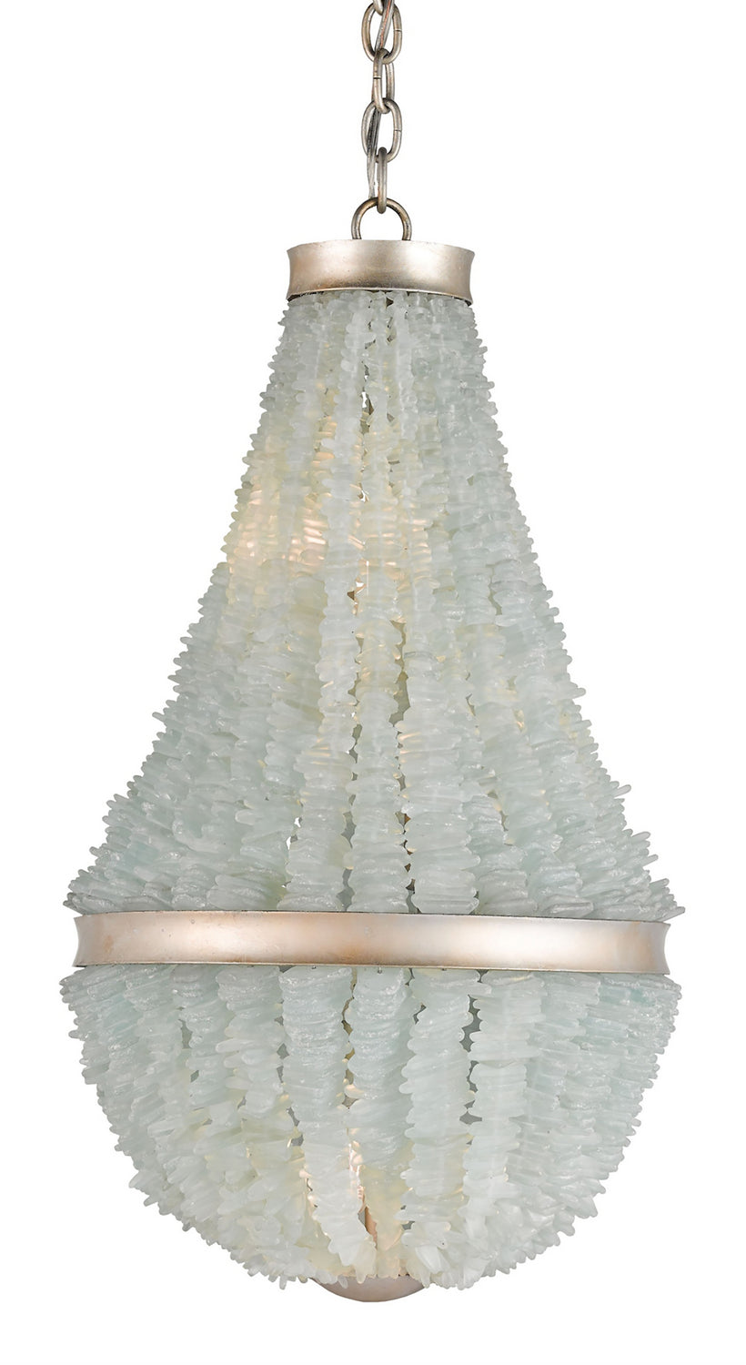 Three Light Chandelier from the Platea collection in Contemporary Silver Leaf/Seaglass finish