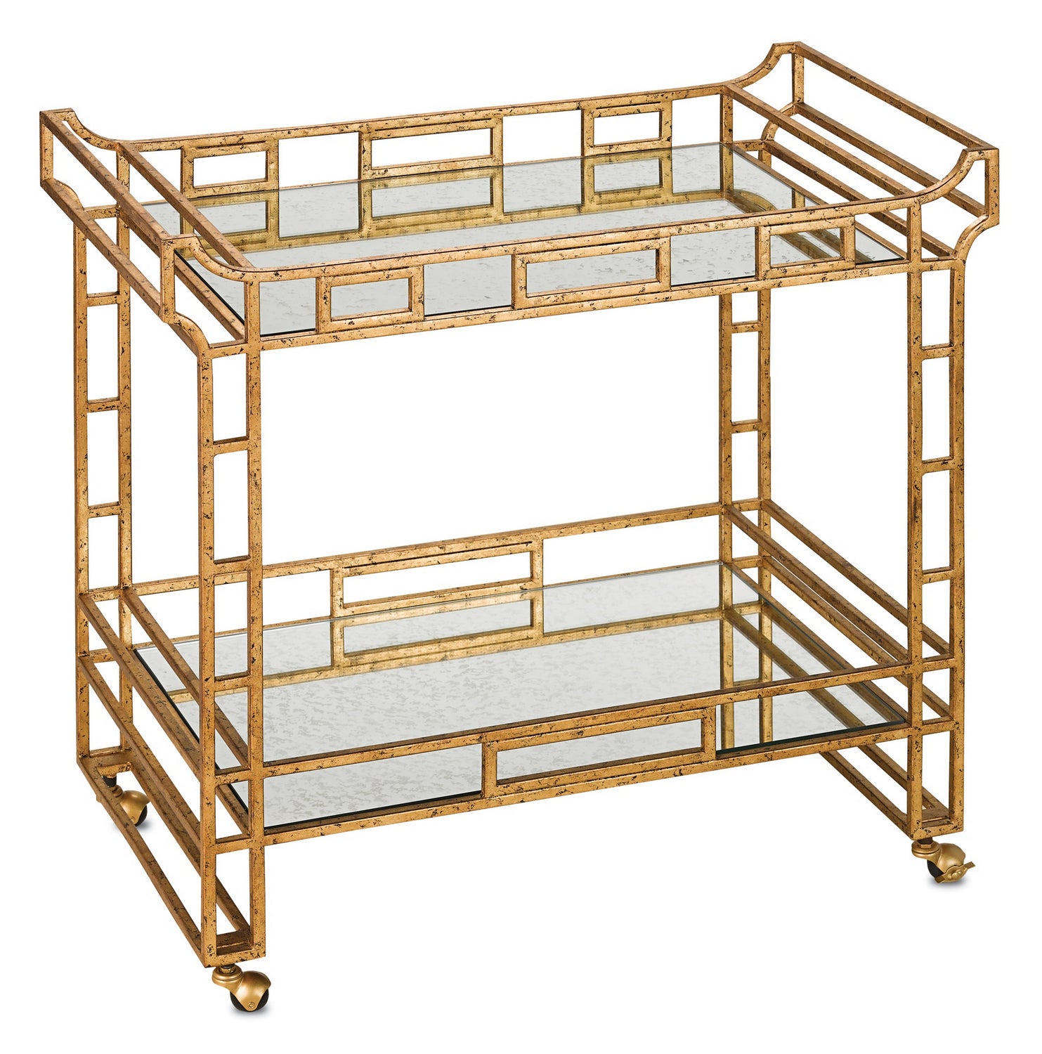 Bar Cart from the Odeon collection in Seneca Gold Leaf/Light Roche Antique Mirror finish
