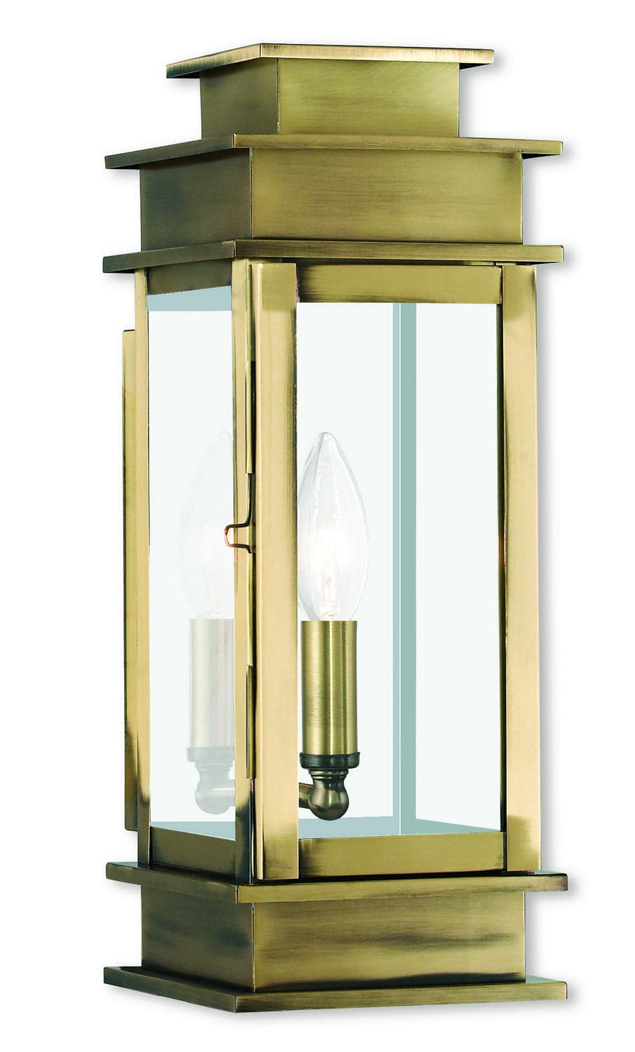 Livex Lighting - 2013-01 - One Light Outdoor Wall Lantern - Princeton - Antique Brass w/ Polished Chrome Stainless Steel