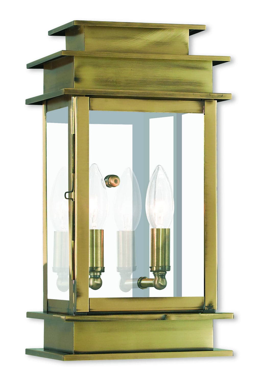 Livex Lighting - 2014-01 - Two Light Outdoor Wall Lantern - Princeton - Antique Brass w/ Polished Chrome Stainless Steel