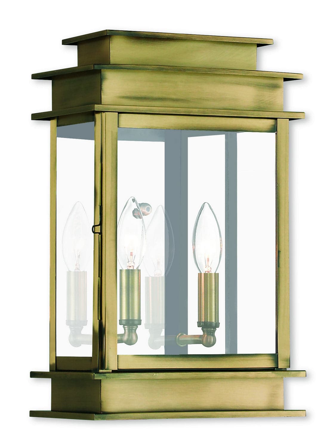 Livex Lighting - 2016-01 - Two Light Outdoor Wall Lantern - Princeton - Antique Brass w/ Polished Chrome Stainless Steel