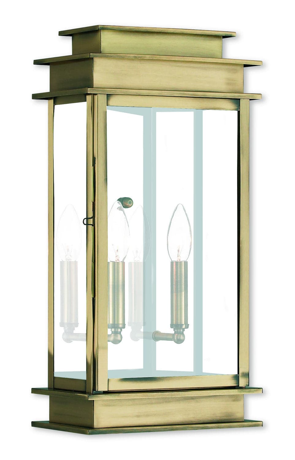 Livex Lighting - 2018-01 - Two Light Outdoor Wall Lantern - Princeton - Antique Brass w/ Polished Chrome Stainless Steel