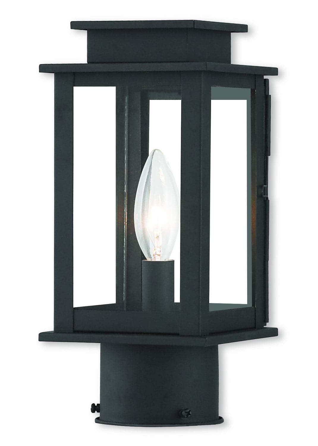 Livex Lighting - 20201-04 - One Light Outdoor Post-Top Lanterm - Princeton - Black w/ Polished Chrome Stainless Steel