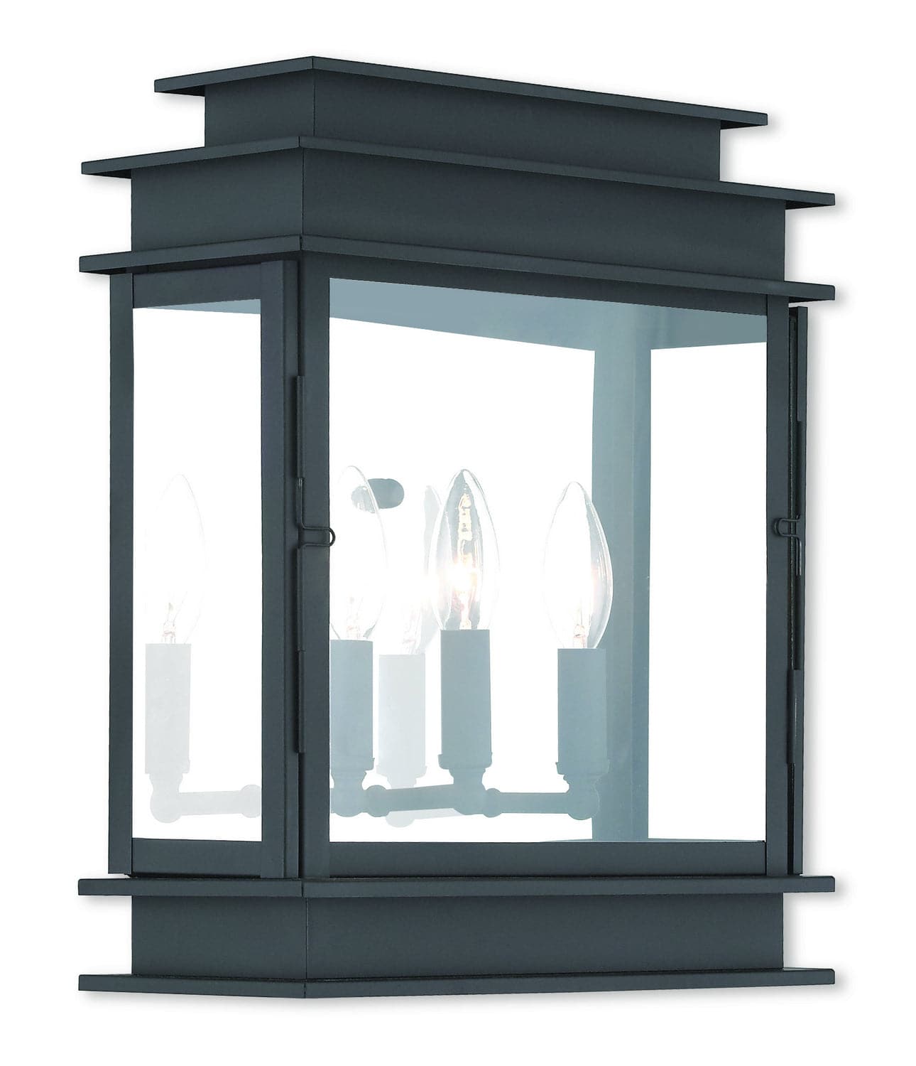 Livex Lighting - 20204-04 - Three Light Outdoor Wall Lantern - Princeton - Black w/ Polished Chrome Stainless Steel