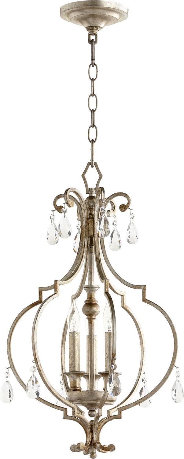 Quorum - 6714-3-60 - Three Light Entry Pendant - Ansley - Aged Silver Leaf