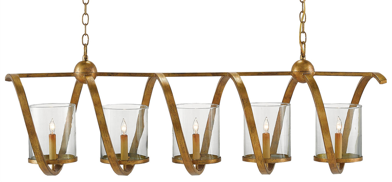Five Light Chandelier from the Maximus collection in Washed Gold Leaf finish