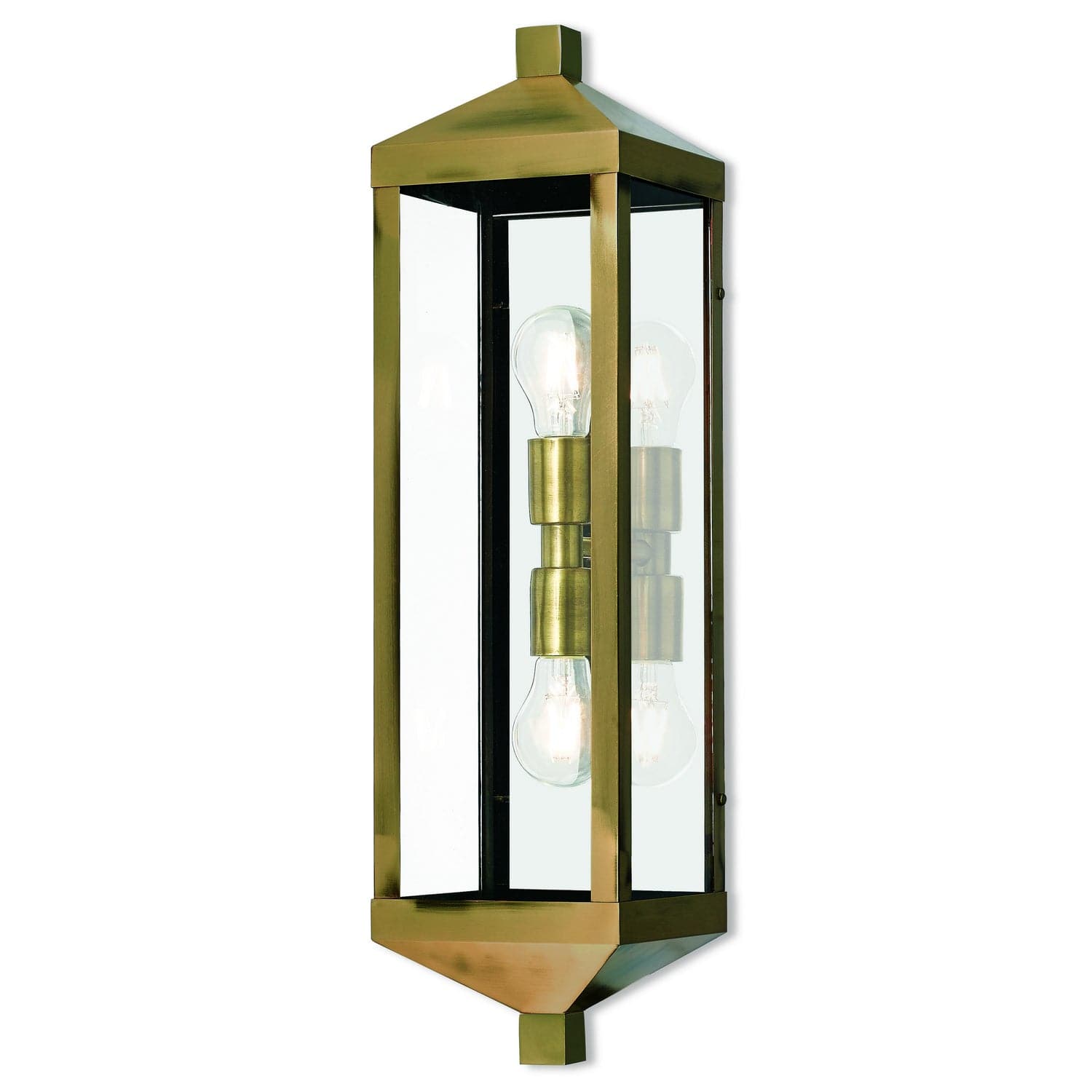 Livex Lighting - 20583-01 - Two Light Outdoor Wall Lantern - Nyack - Antique Brass w/ Polished Chrome Stainless Steel