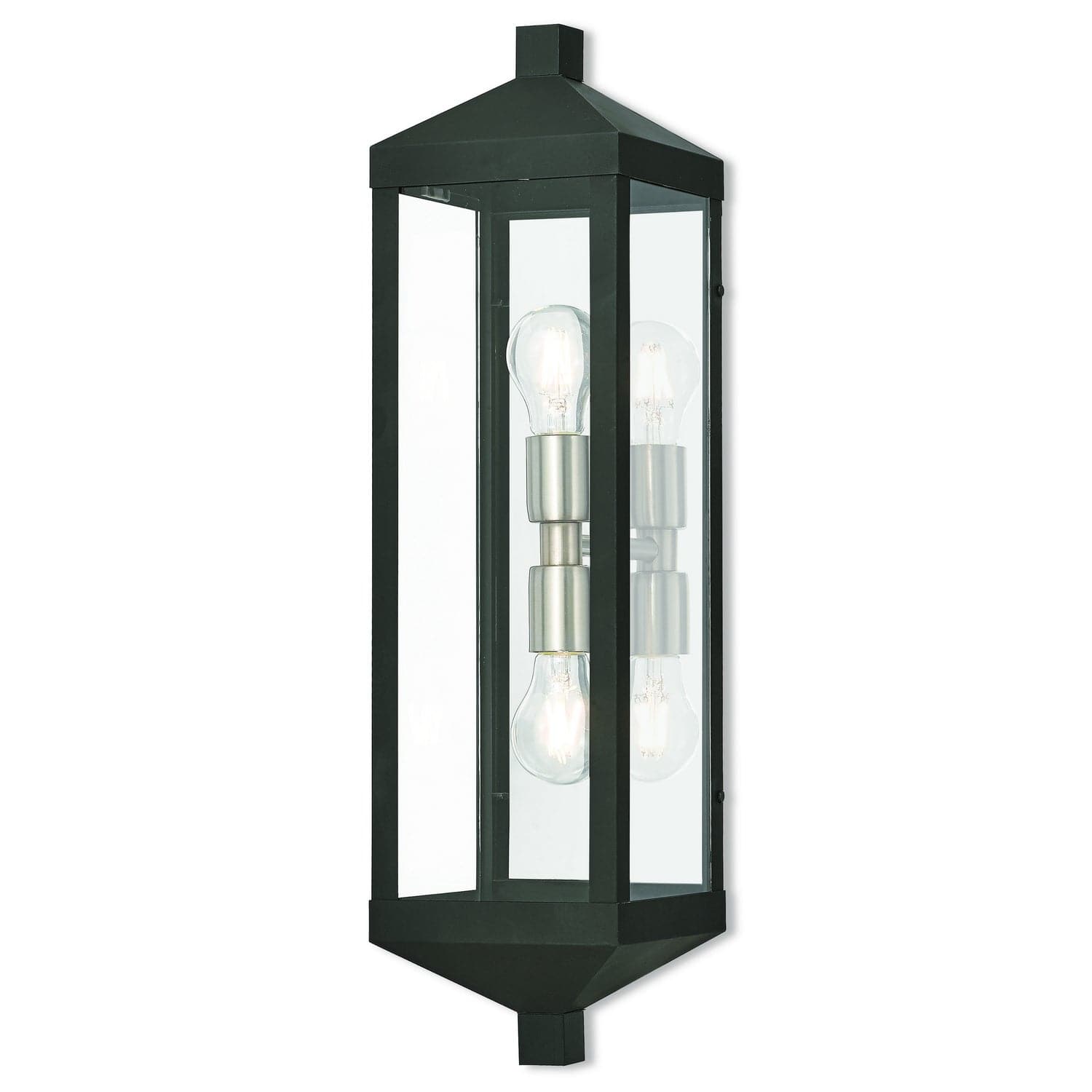 Livex Lighting - 20583-04 - Two Light Outdoor Wall Lantern - Nyack - Black w/ Brushed Nickel Cluster and Polished Chrome Stainless Steel