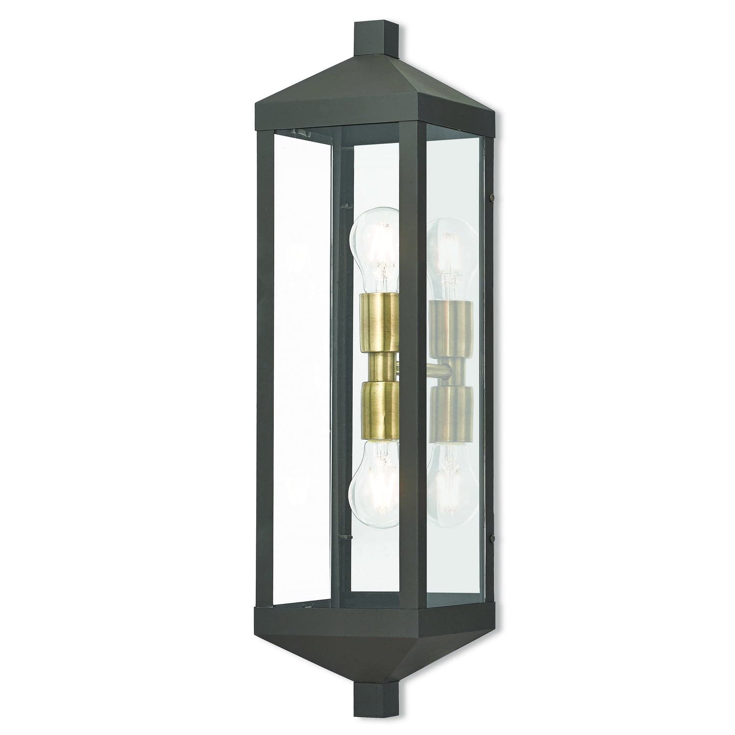 Livex Lighting - 20583-07 - Two Light Outdoor Wall Lantern - Nyack - Bronze w/ Antique Brass Cluster and Polished Chrome Stainless Steel