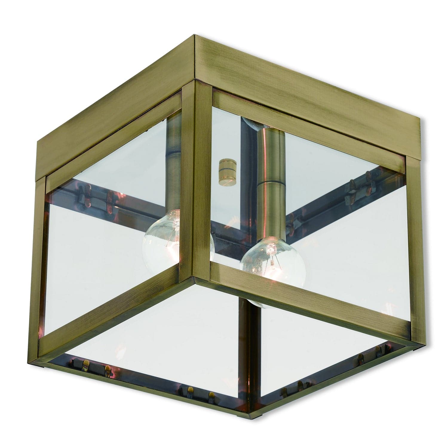 Livex Lighting - 20588-01 - Two Light Outdoor Ceiling Mount - Nyack - Antique Brass w/ Polished Chrome Stainless Steel