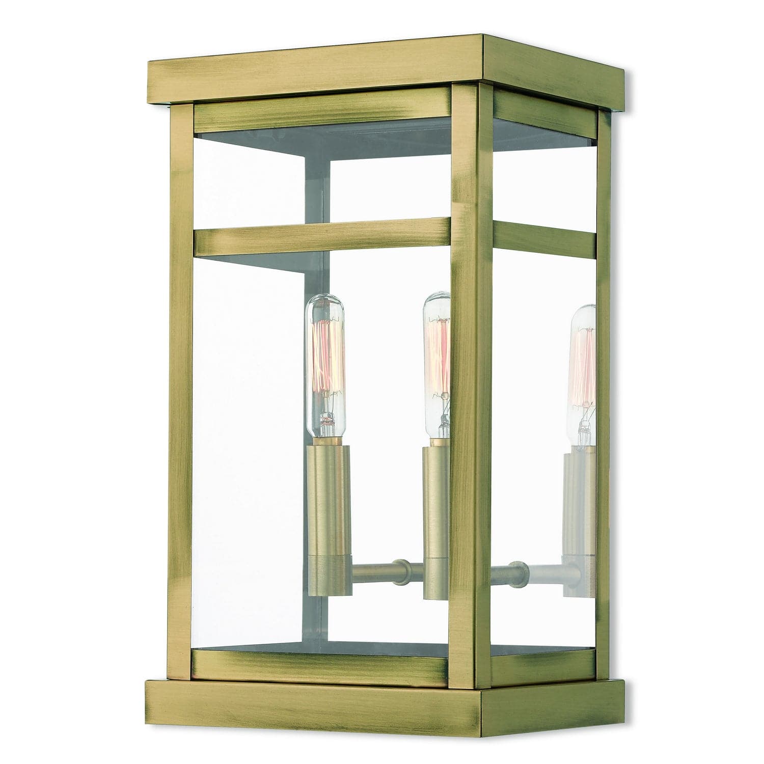Livex Lighting - 20702-01 - Two Light Outdoor Wall Lantern - Hopewell - Antique Brass w/ Polished Chrome Stainless Steel