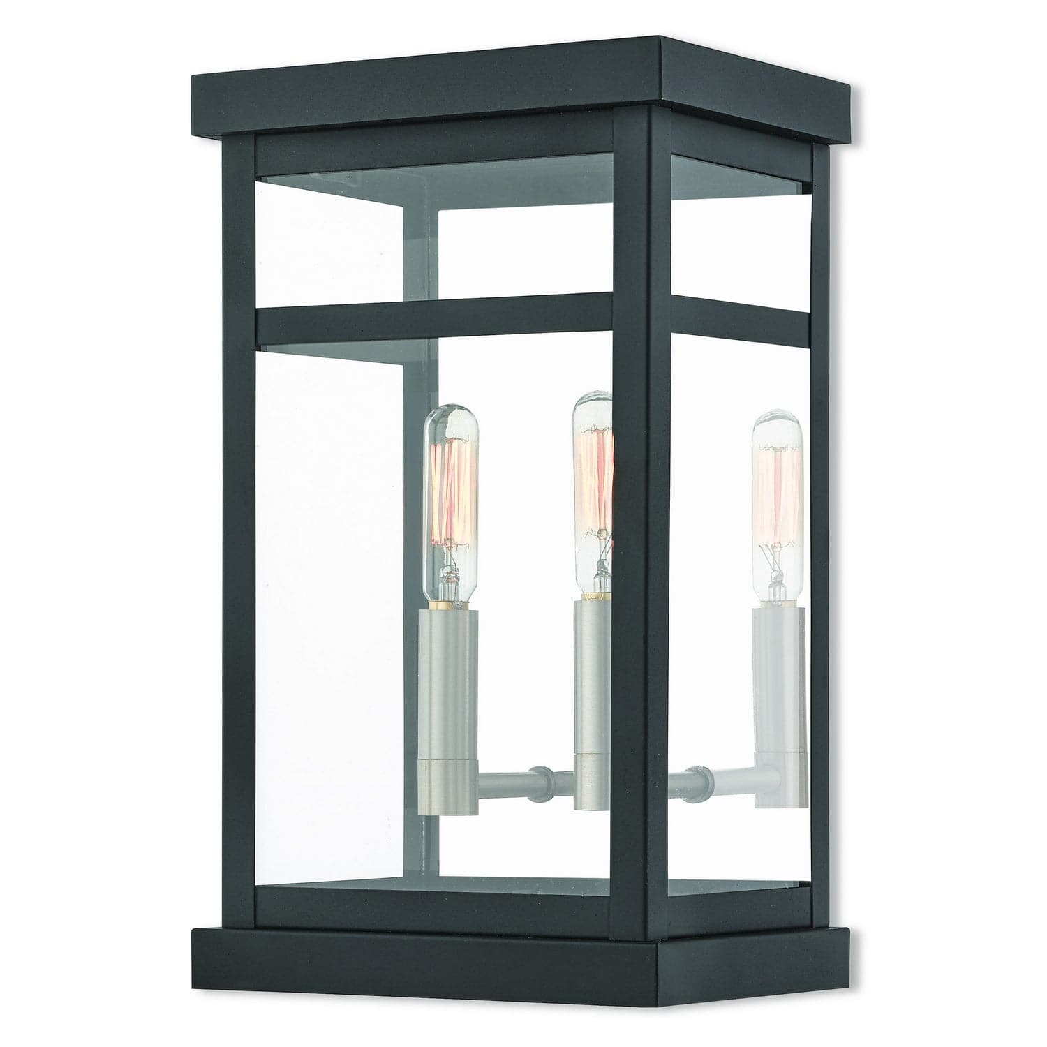 Livex Lighting - 20702-04 - Two Light Outdoor Wall Lantern - Hopewell - Black w/ Brushed Nickel Cluster and Polished Chrome Stainless Steel