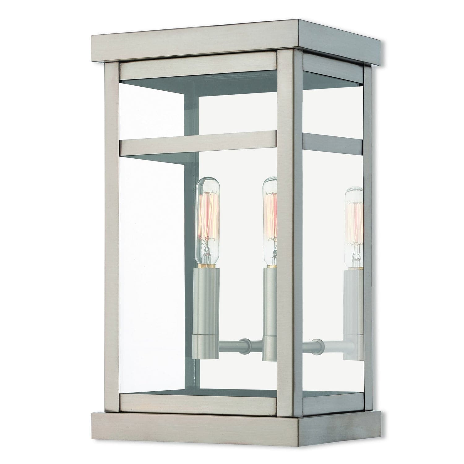 Livex Lighting - 20702-91 - Two Light Outdoor Wall Lantern - Hopewell - Brushed Nickel w/ Polished Chrome Stainless Steel