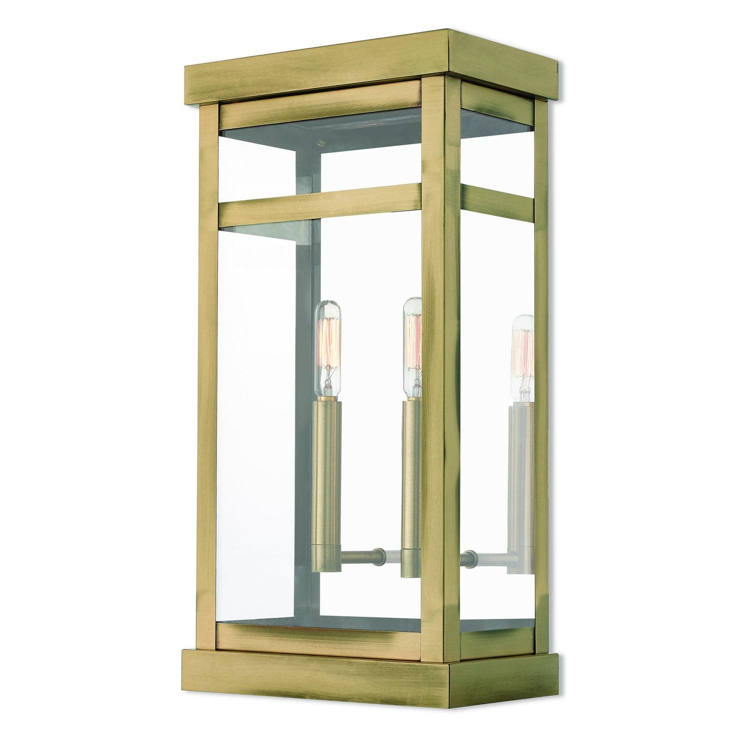 Livex Lighting - 20704-01 - Two Light Outdoor Wall Lantern - Hopewell - Antique Brass w/ Polished Chrome Stainless Steel