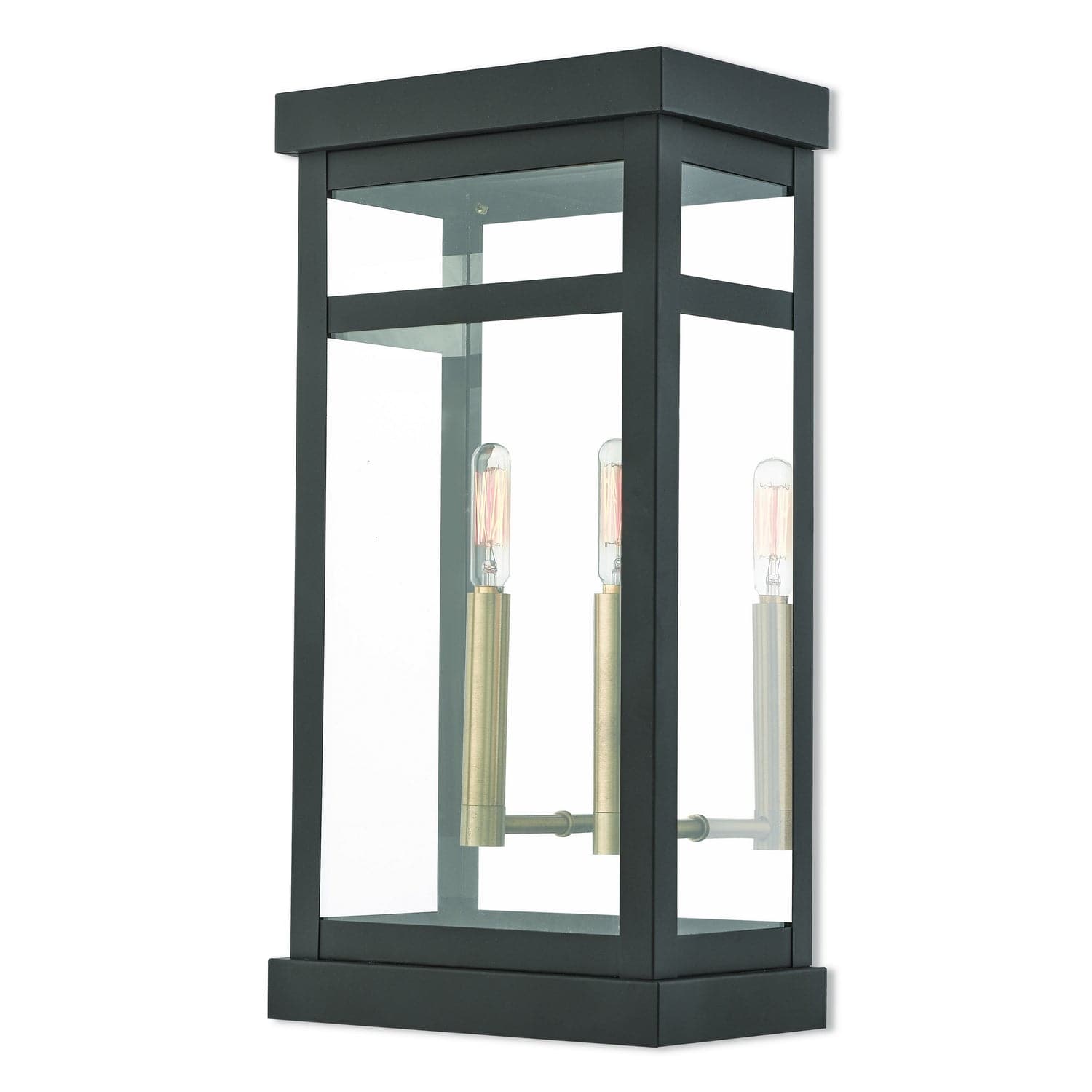 Livex Lighting - 20704-07 - Two Light Outdoor Wall Lantern - Hopewell - Bronze w/ Antique Brass Cluster and Polished Chrome Stainless Steel