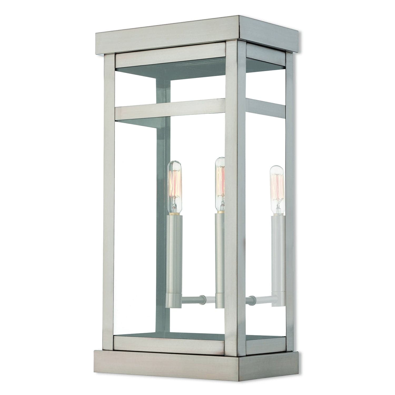 Livex Lighting - 20704-91 - Two Light Outdoor Wall Lantern - Hopewell - Brushed Nickel w/ Polished Chrome Stainless Steel