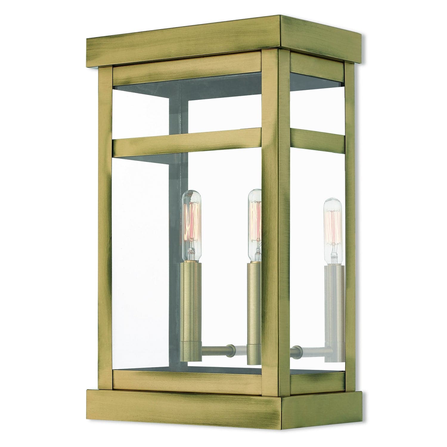Livex Lighting - 20705-01 - Two Light Outdoor Wall Lantern - Hopewell - Antique Brass w/ Polished Chrome Stainless Steel