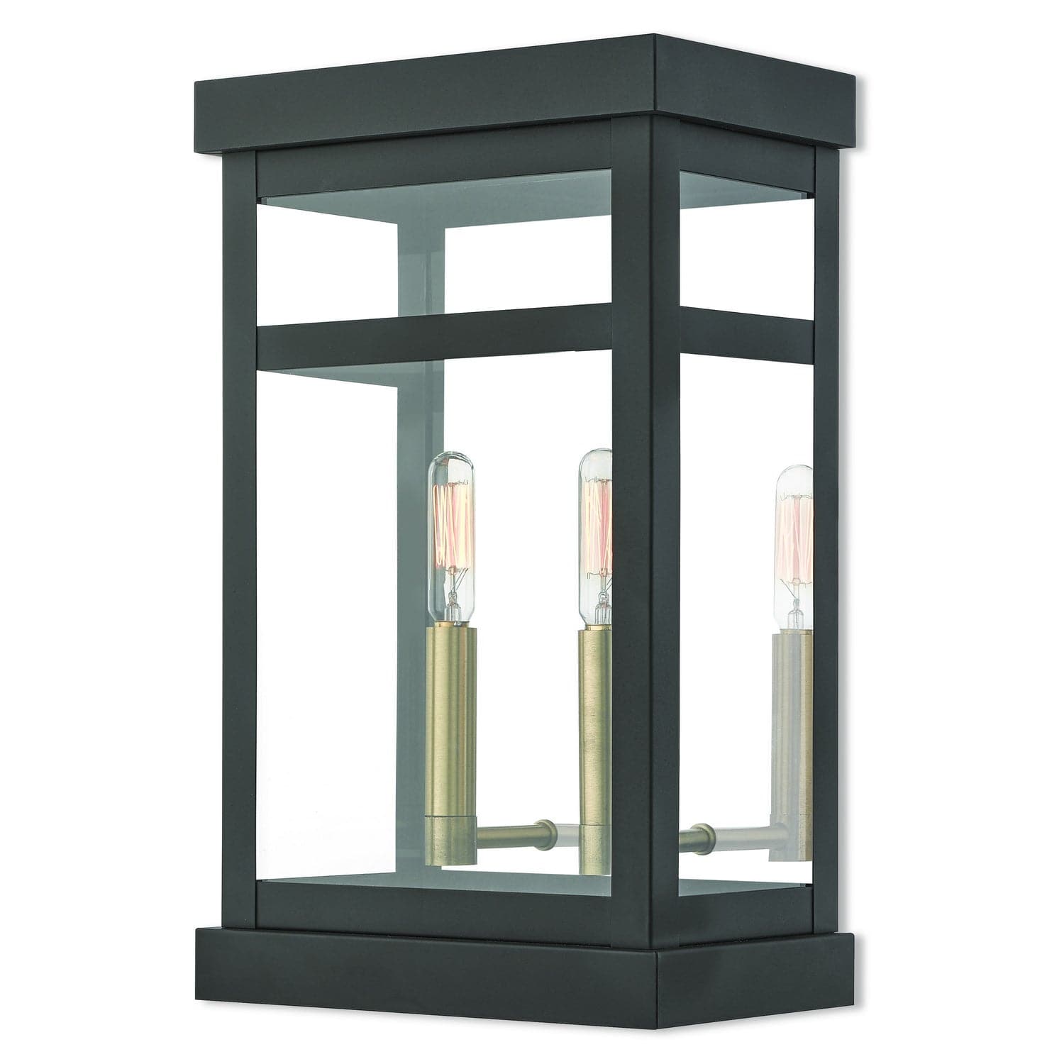 Livex Lighting - 20705-07 - Two Light Outdoor Wall Lantern - Hopewell - Bronze w/ Antique Brass Cluster and Polished Chrome Stainless Steel