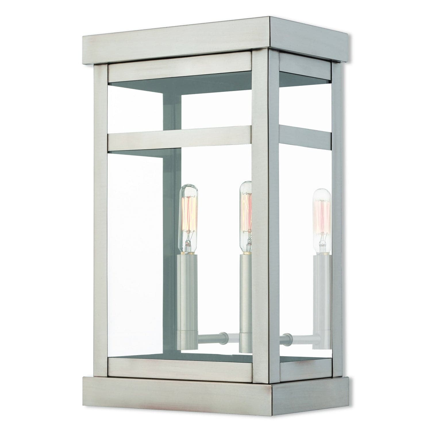 Livex Lighting - 20705-91 - Two Light Outdoor Wall Lantern - Hopewell - Brushed Nickel w/ Polished Chrome Stainless Steel