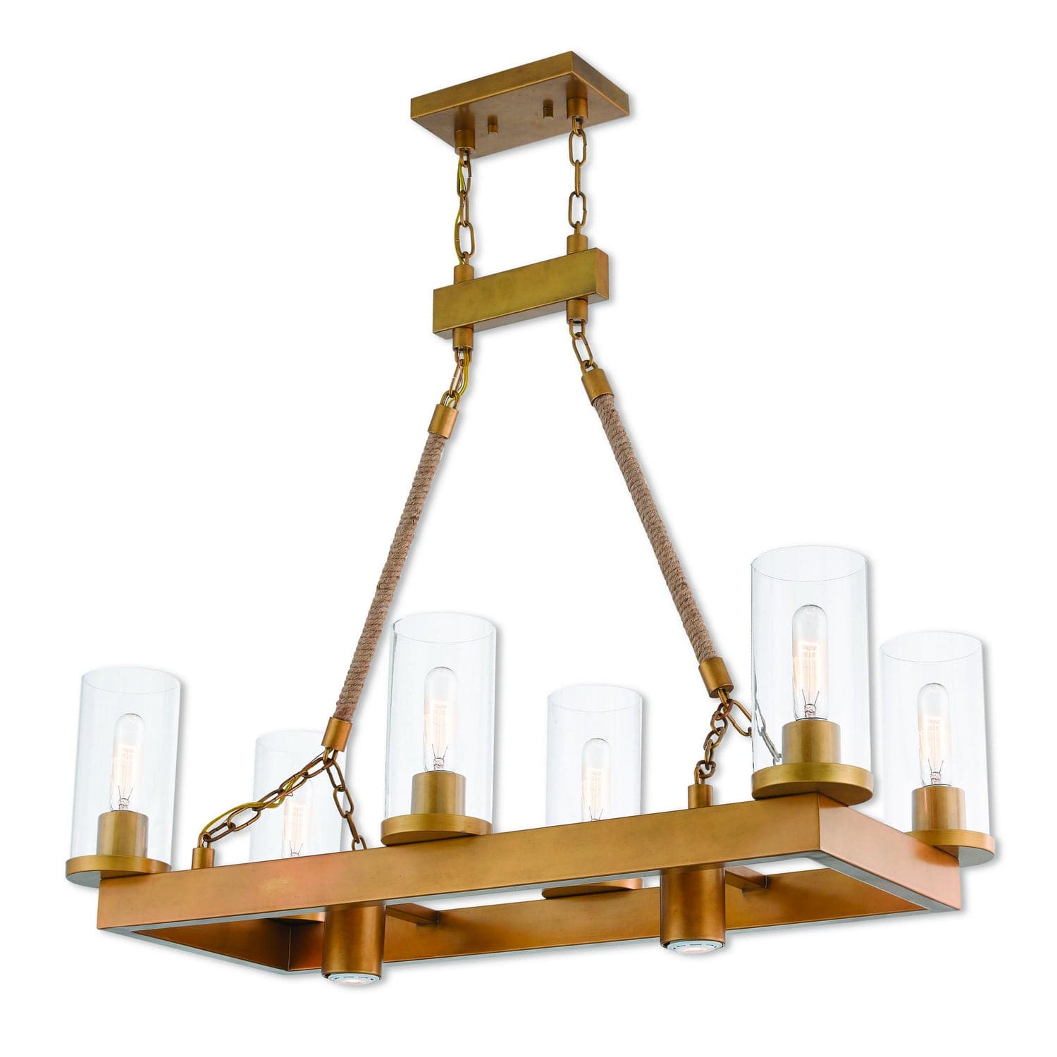 Livex Lighting - 41066-26 - Eight Light Linear Chandelier - Metuchen - Aged Gold w/ Rope Rods