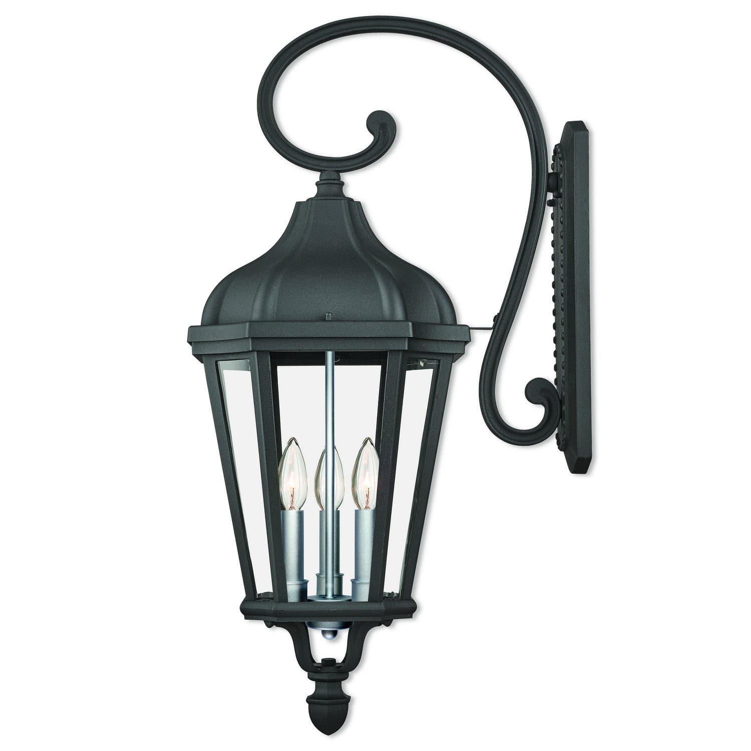 Livex Lighting - 76192-14 - Three Light Outdoor Wall Lantern - Morgan - Textured Black w/ Antique Silver Cluster