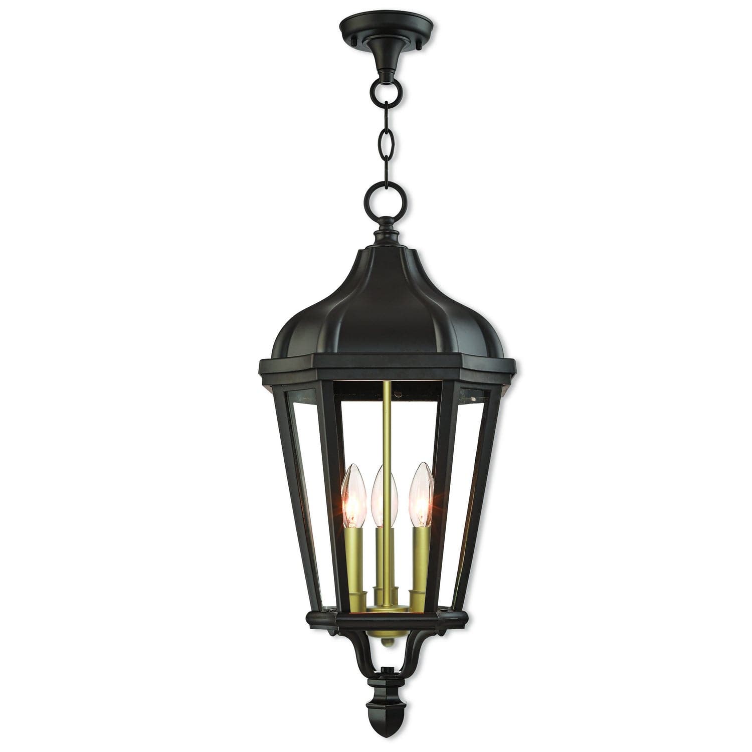 Livex Lighting - 76193-07 - Three Light Outdoor Pendant - Morgan - Bronze w/ Antique Gold Cluster