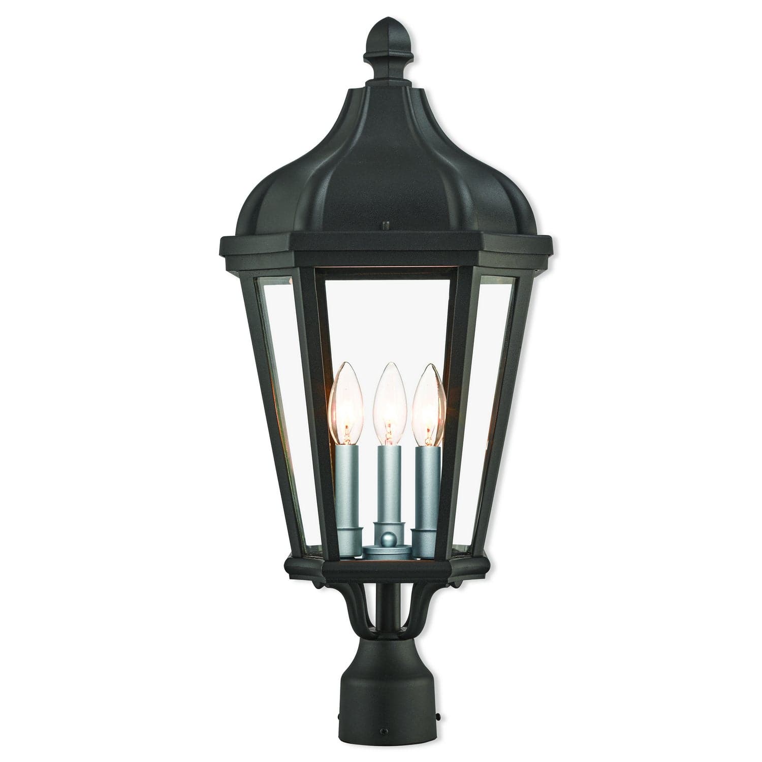 Livex Lighting - 76194-14 - Three Light Post-Top Lanterm - Morgan - Textured Black w/ Antique Silver Cluster