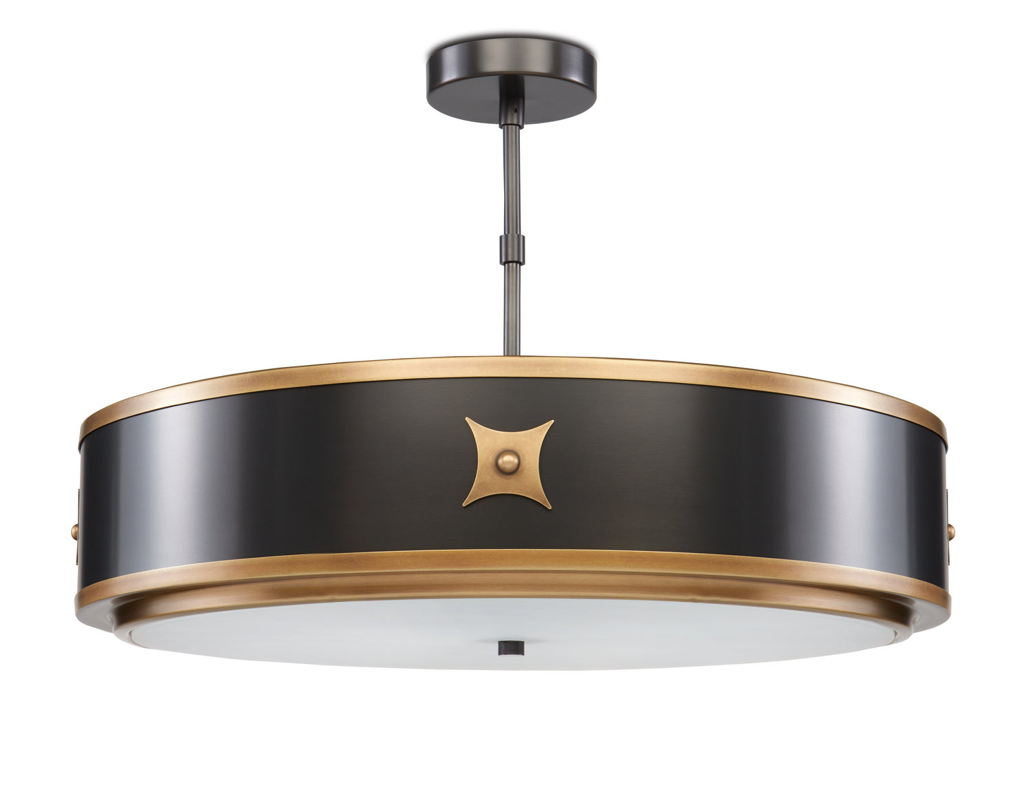 Three Light Pendant from the Huntsman collection in Satin Black/Antique Brass/White finish