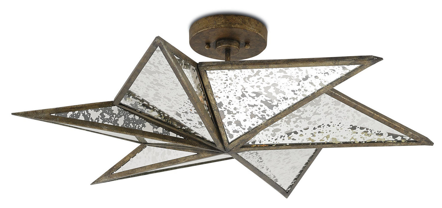 Three Light Semi-Flush Mount from the Stargazer collection in Pyrite Bronze/Raj Mirror finish