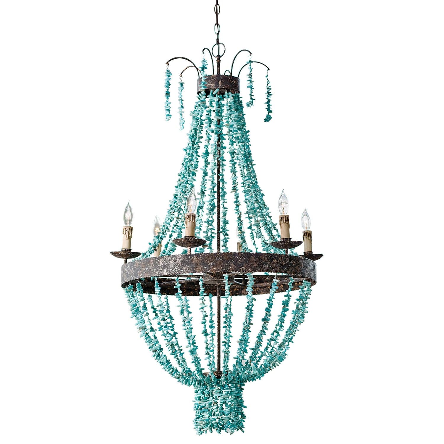 Regina Andrew - 16-1012 - Six Light Chandelier - Beaded - Distressed Painted