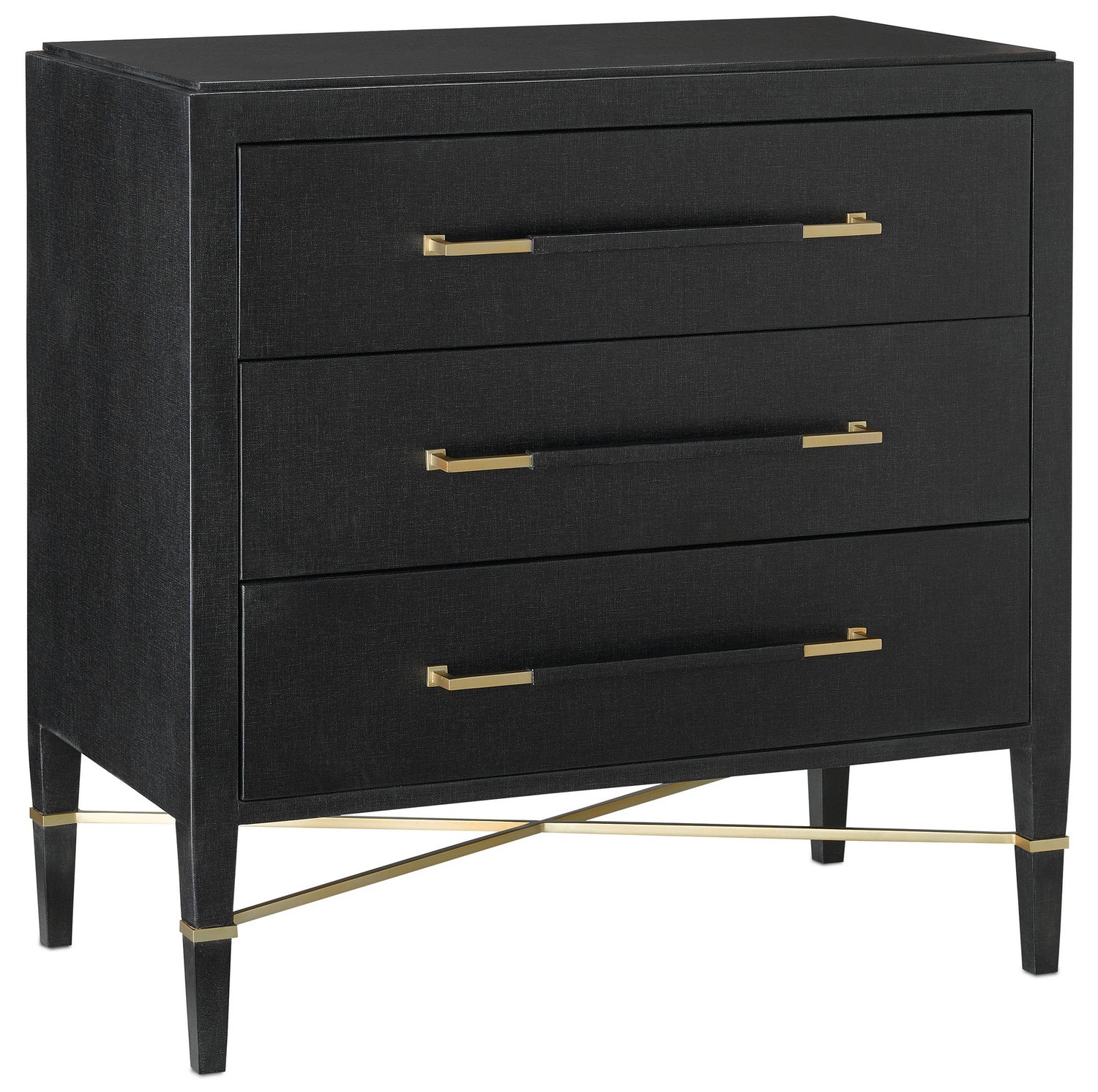 Chest from the Verona collection in Black Lacquered Linen/Champagne finish
