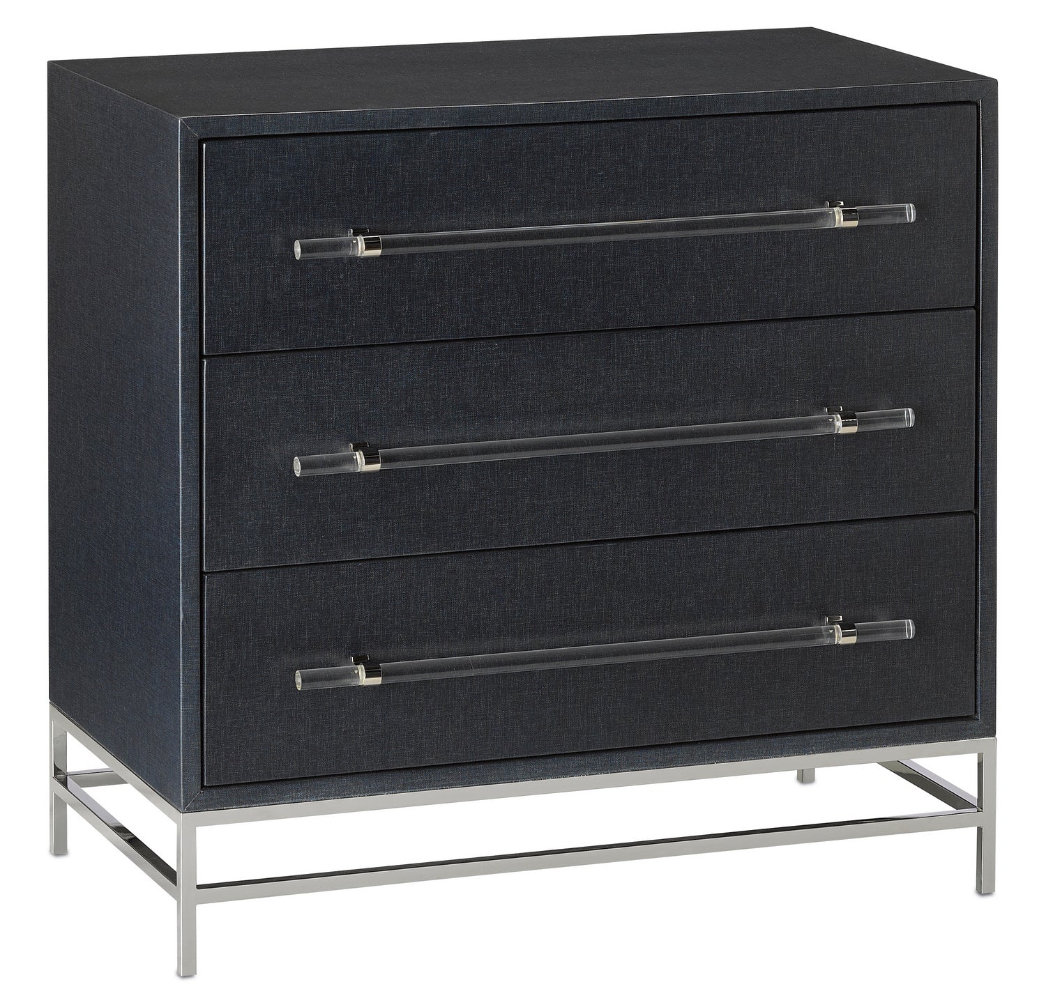 Chest from the Marcel collection in Navy Lacquered Linen/Polished Nickel/Black/Clear finish