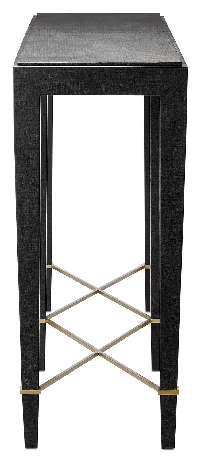 Console Table from the Verona collection in Black Lacquered Linen/Champagne finish