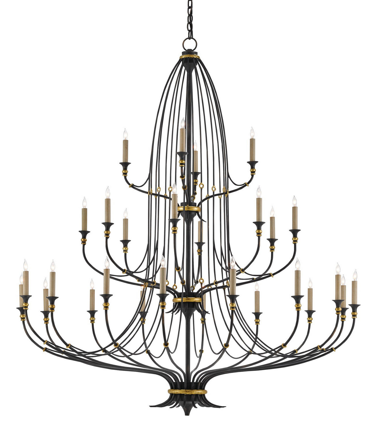 28 Light Chandelier from the Folgate collection in French Black/Gold Leaf finish
