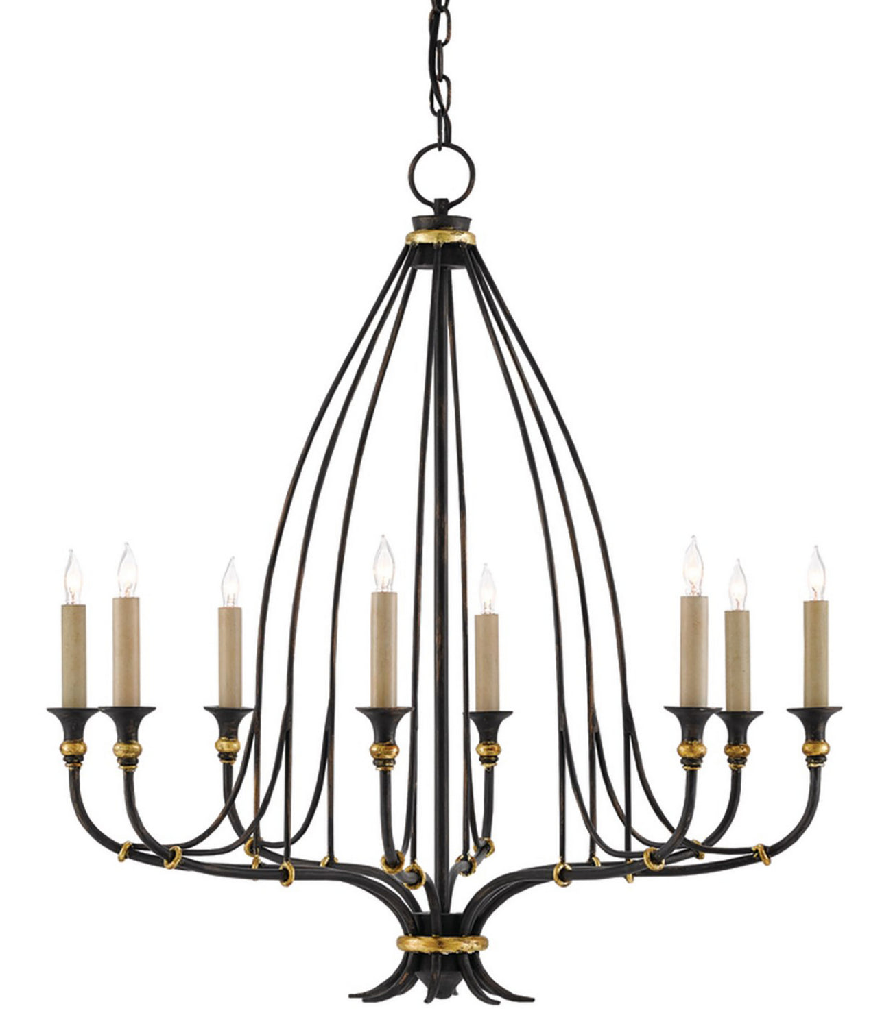 Eight Light Chandelier from the Folgate collection in French Black/Gold Leaf finish