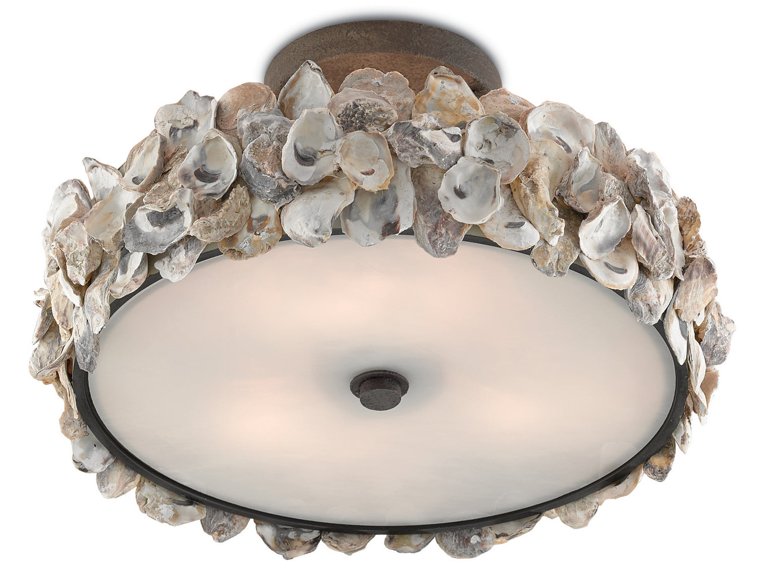Three Light Semi-Flush Mount from the Oyster collection in Textured Bronze/Natural finish