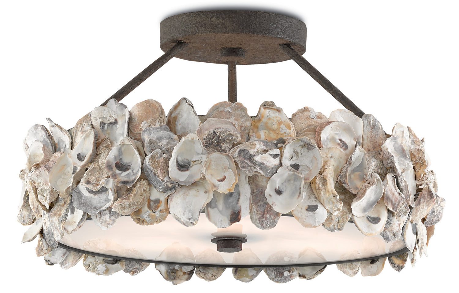 Three Light Semi-Flush Mount from the Oyster collection in Textured Bronze/Natural finish