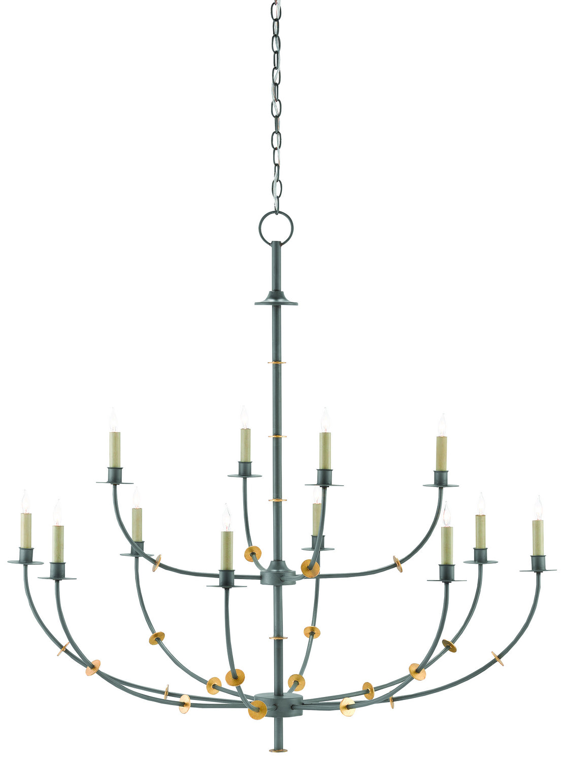 12 Light Chandelier from the Balladier collection in Hiroshi Gray/Contemporary Gold Leaf finish