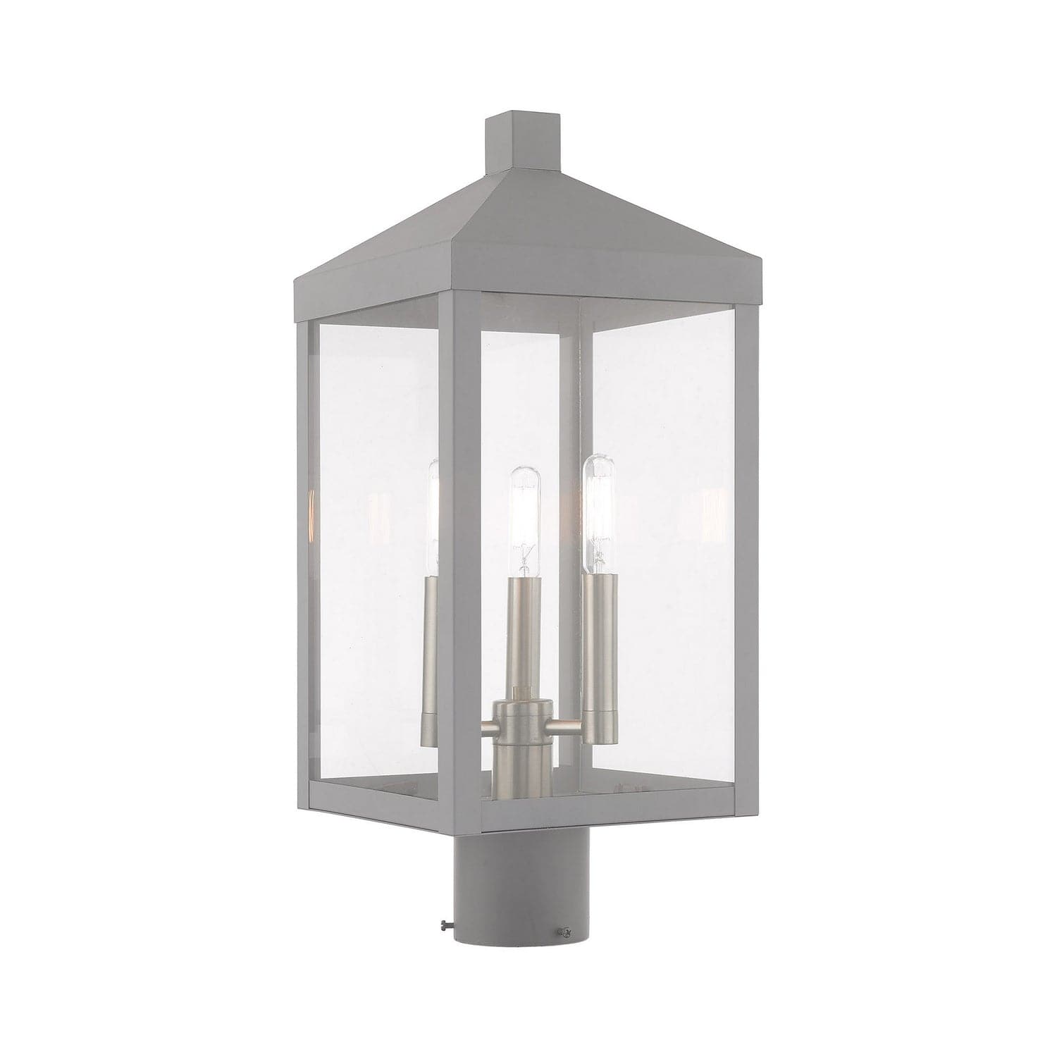 Livex Lighting - 20592-80 - Three Light Post-Top Lanterm - Nyack - Nordic Gray w/ Brushed Nickels