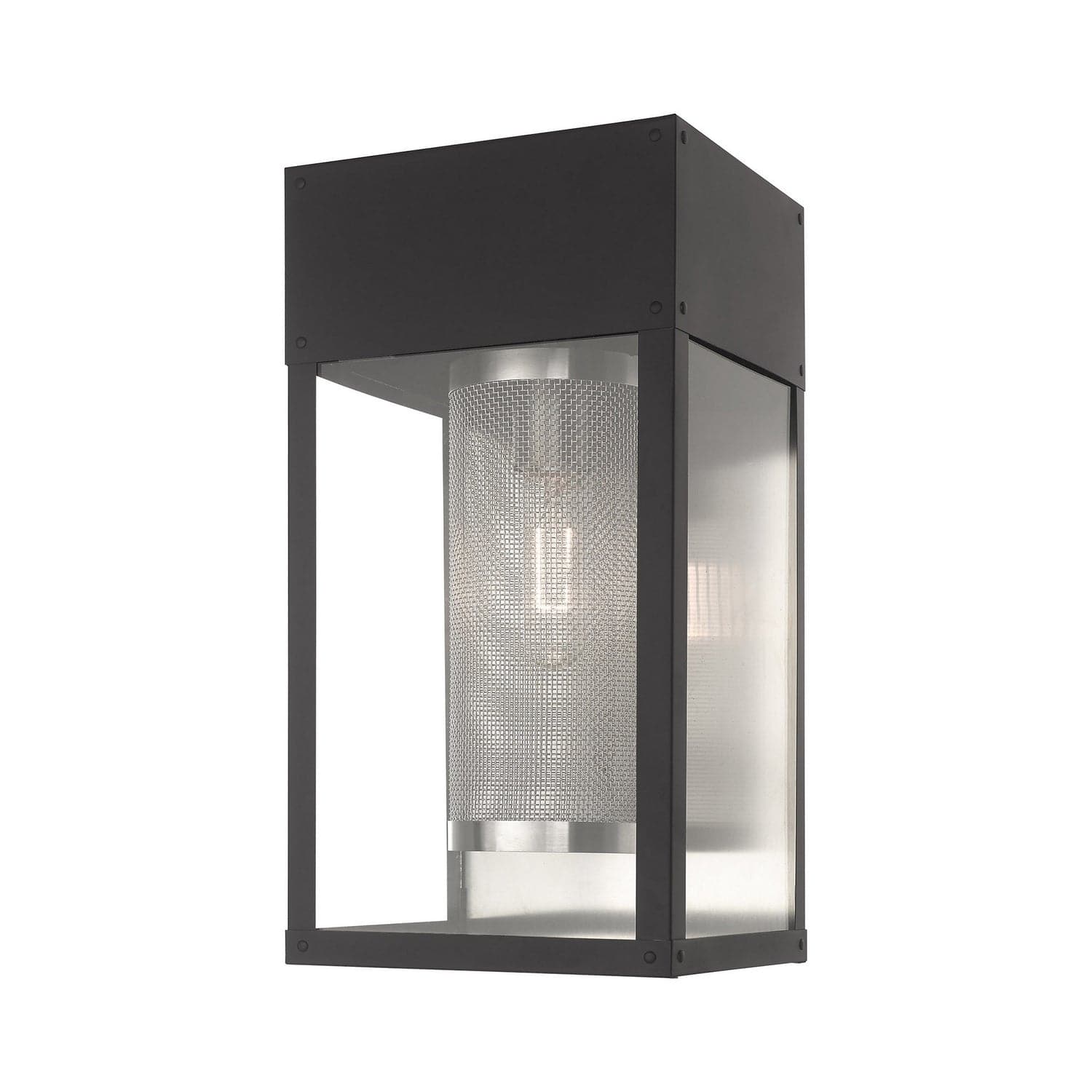 Livex Lighting - 20762-04 - One Light Outdoor Wall Lantern - Franklin - Black w/ Brushed Nickel Stainless Steel