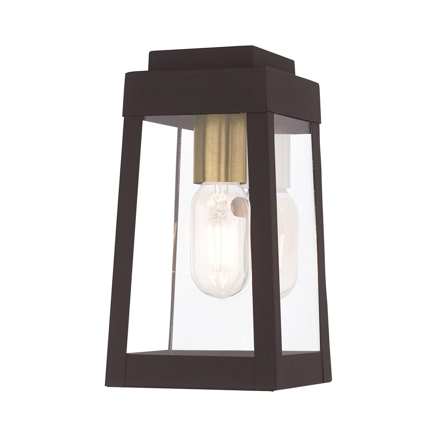 Livex Lighting - 20851-07 - One Light Outdoor Wall Lantern - Oslo - Bronze w/ Antique Brass and Polished Chrome Stainless Steel