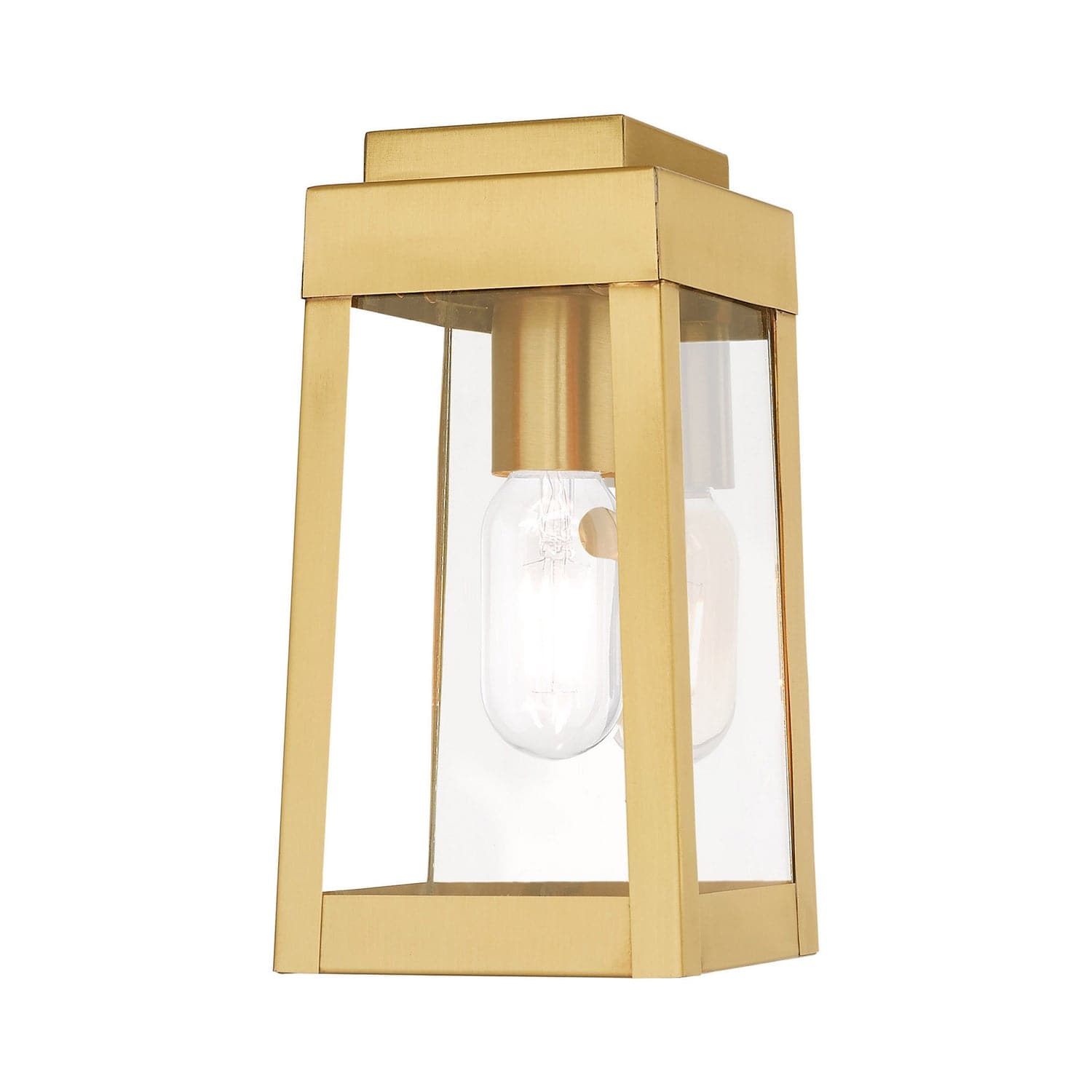 Livex Lighting - 20851-12 - One Light Outdoor Wall Lantern - Oslo - Satin Brass w/ Polished Chrome Stainless Steel