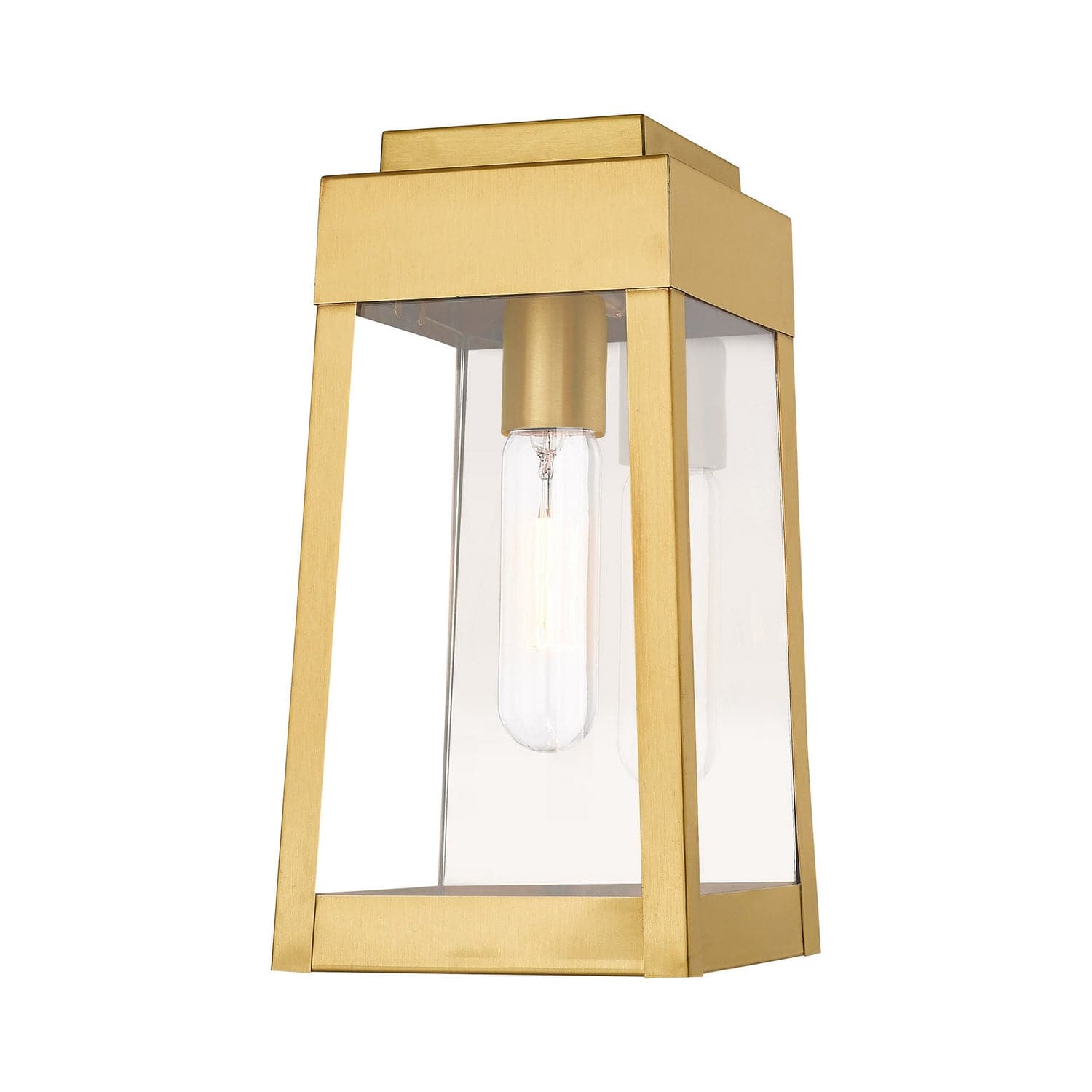Livex Lighting - 20852-12 - One Light Outdoor Wall Lantern - Oslo - Satin Brass w/ Polished Chrome Stainless Steel
