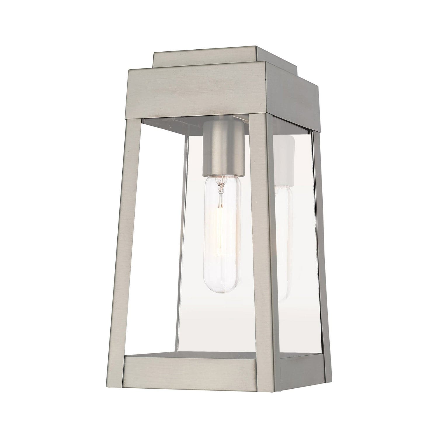 Livex Lighting - 20852-91 - One Light Outdoor Wall Lantern - Oslo - Brushed Nickel w/ Polished Chrome Stainless Steel
