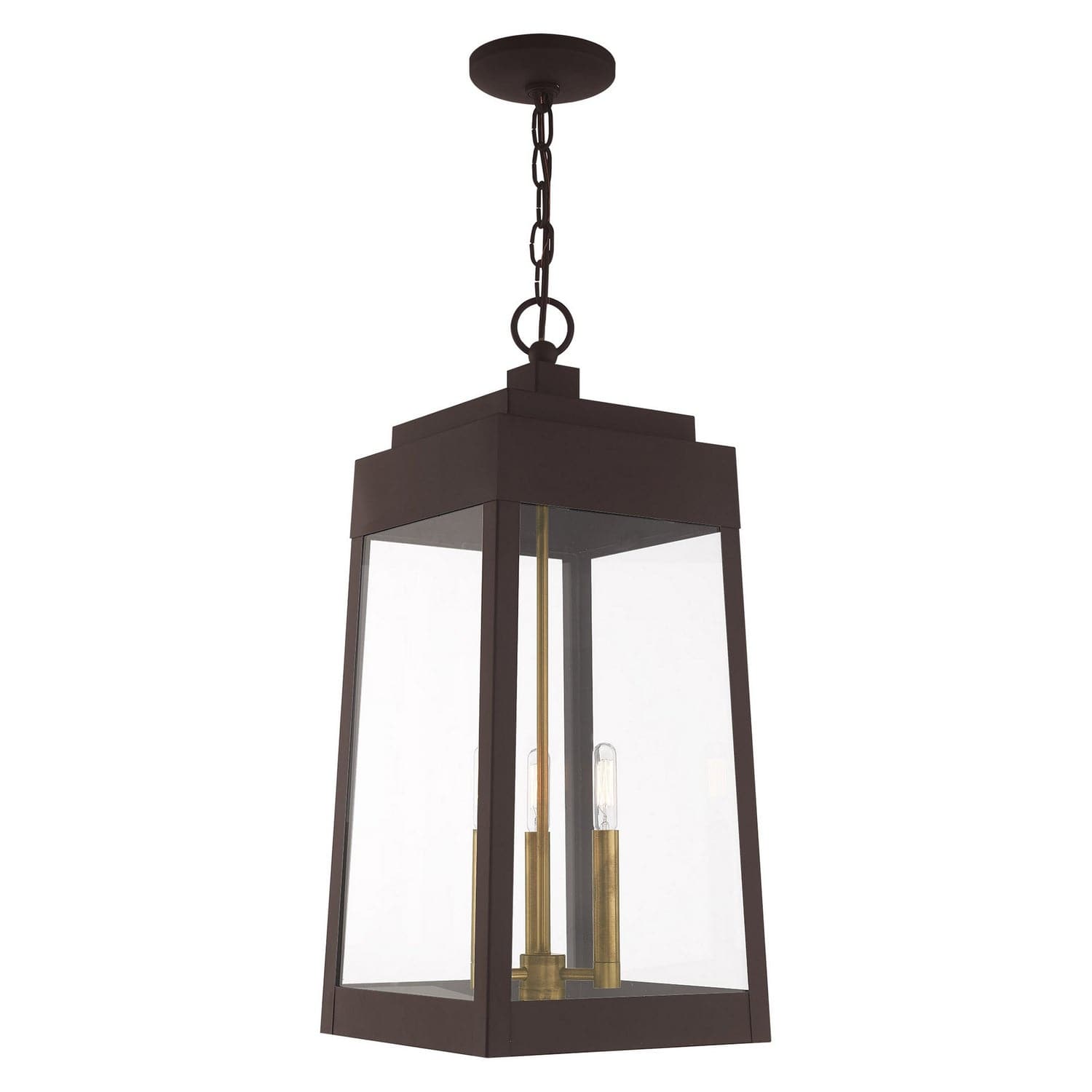 Livex Lighting - 20860-07 - Three Light Outdoor Pendant - Oslo - Bronze w/ Antique Brasss