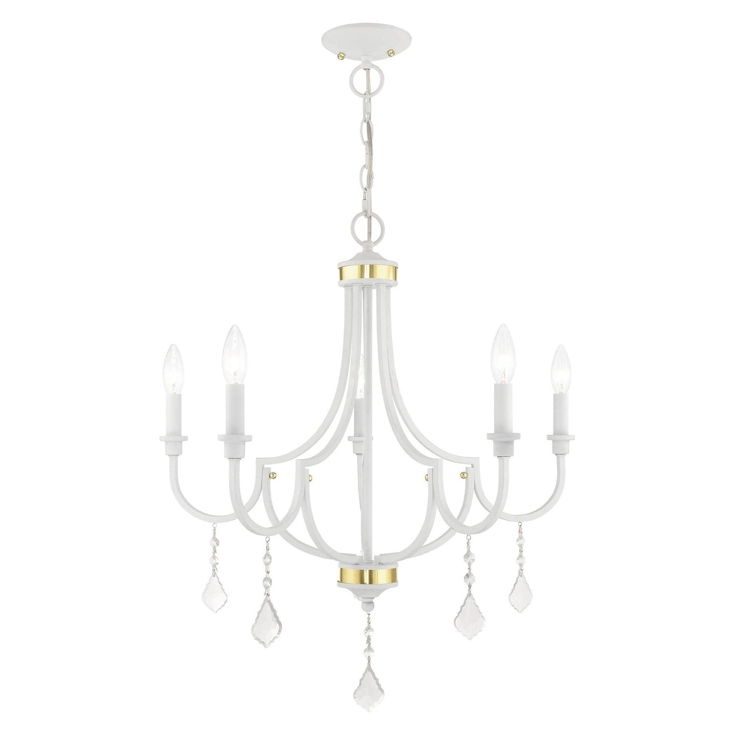 Livex Lighting - 41275-03 - Five Light Chandelier - Glendale - White w/ Polished Brasss